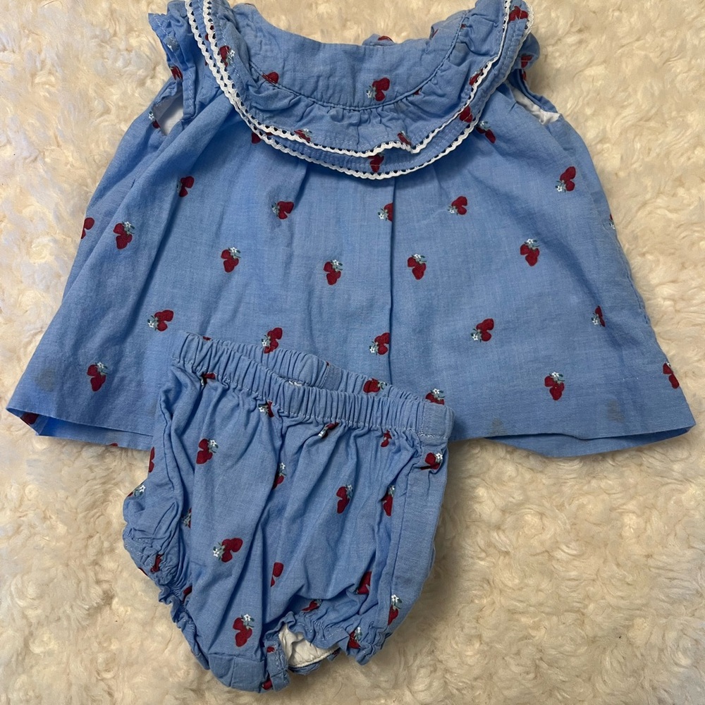 Janie and Jack Blue Strawberry Print Dress Set
